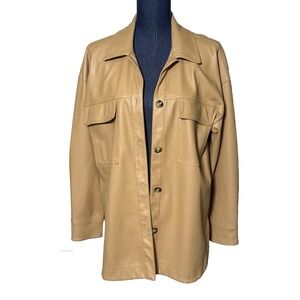 Anthropologie Maeve Tan Faux Leather Shirt Jacket Size S Button Front Oversized